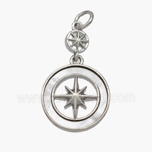 Copper Compass Pendant Pave Shell Platinum Plated