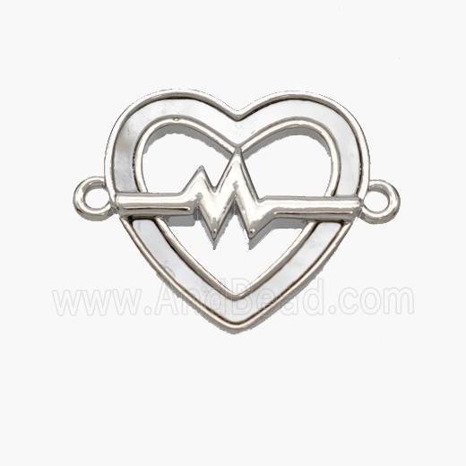Copper Heart Connector Pave Shell Electrocardiogram Platinum Plated