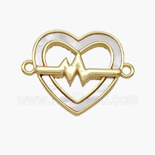 Copper Heart Connector Pave Shell Electrocardiogram Gold Plated