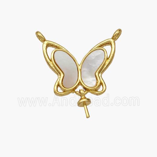 Copper Butterfly Pendant Pave Shell 2loops Gold Plated
