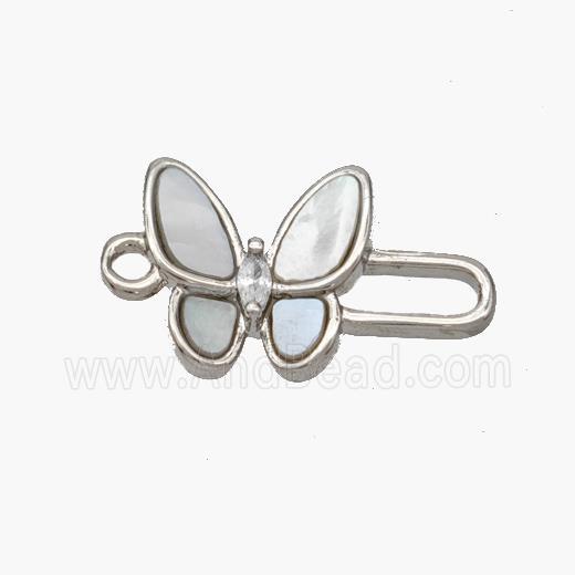 Copper Butterfly Connector Pave Shell Platinum Plated
