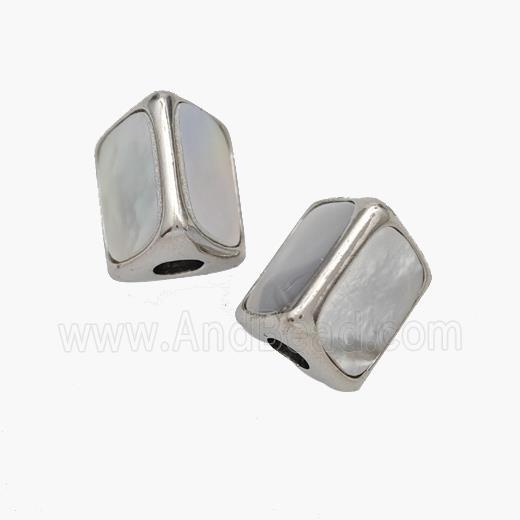 Copper Tri-Tube Beads Pave Shell Platinum Plated