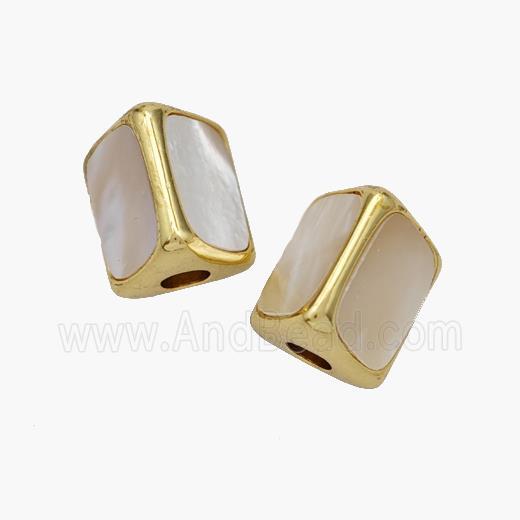 Copper Tri-Tube Beads Pave Shell Gold Plated