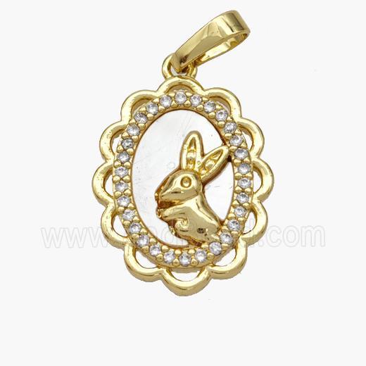 Copper Rabbit Pendant Pave Shell Zirconia 18K Gold Plated