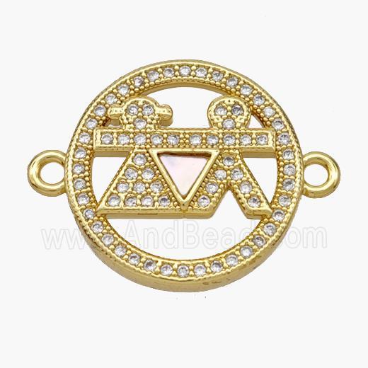 Copper Kids Connector Pave Shell Zirconia 18K Gold Plated