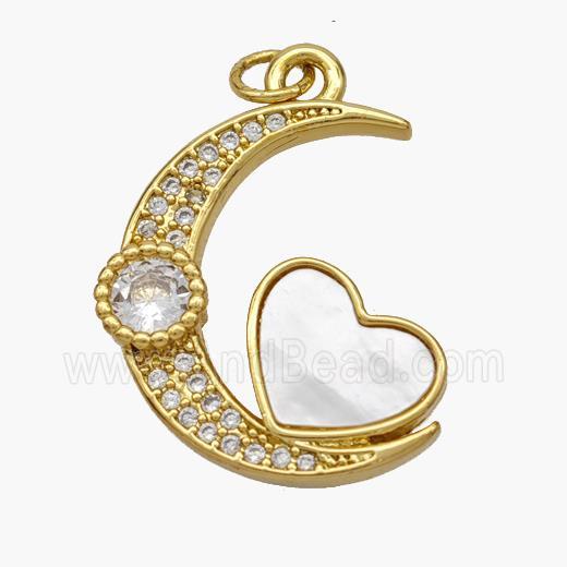 Copper Moon Heart Pendant Pave Shell Zirconia 18K Gold Plated