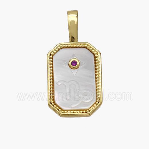 Copper Rectangle Pendant Pave Shell Zodiac Leo 18K Gold Plated