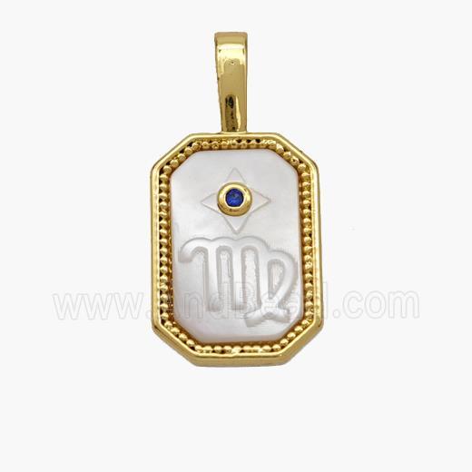Copper Rectangle Pendant Pave Shell Zodiac Virgo 18K Gold Plated