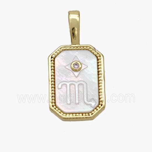 Copper Rectangle Pendant Pave Shell Zodiac Scorpio 18K Gold Plated