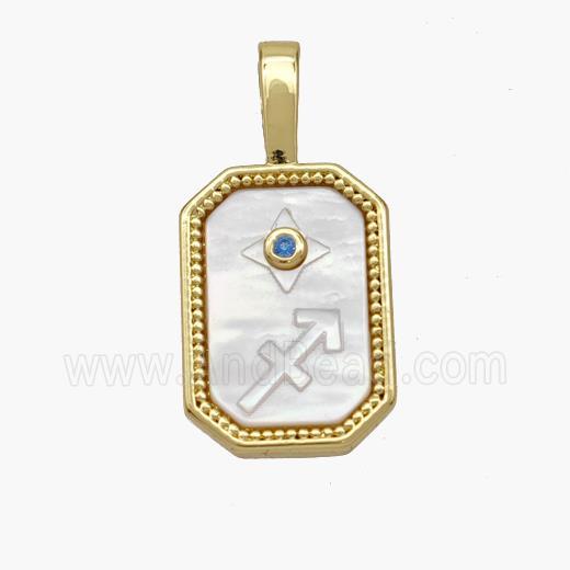 Copper Rectangle Pendant Pave Shell Zodiac Sagittarius 18K Gold Plated