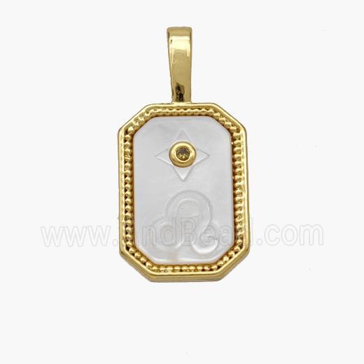 Copper Rectangle Pendant Pave Shell Zodiac Capricorn 18K Gold Plated