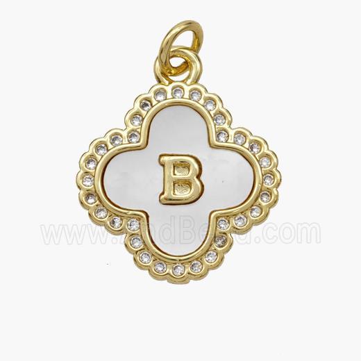Copper Clover Pendant Pave Shell Zirconia Letter-B 18K Gold Plated