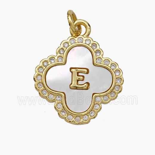 Copper Clover Pendant Pave Shell Zirconia Letter-E 18K Gold Plated