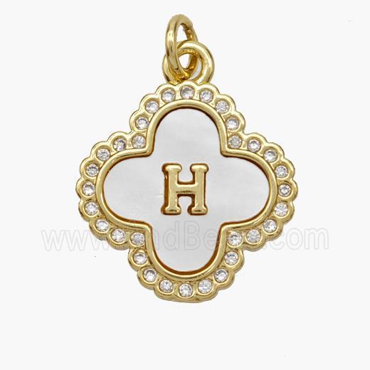 Copper Clover Pendant Pave Shell Zirconia Letter-H 18K Gold Plated