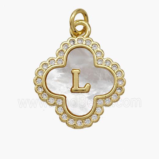 Copper Clover Pendant Pave Shell Zirconia Letter-L 18K Gold Plated