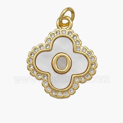 Copper Clover Pendant Pave Shell Zirconia Letter-O 18K Gold Plated