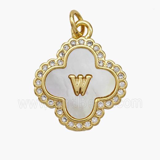 Copper Clover Pendant Pave Shell Zirconia Letter-W 18K Gold Plated