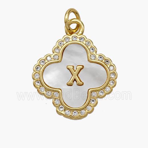 Copper Clover Pendant Pave Shell Zirconia Letter-X 18K Gold Plated