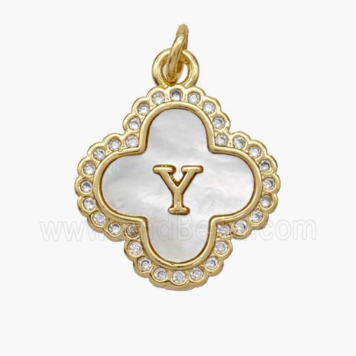 Copper Clover Pendant Pave Shell Zirconia Letter-Y 18K Gold Plated