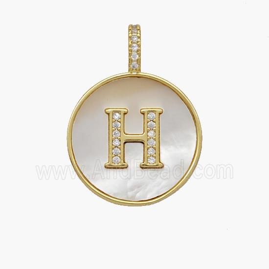 Copper Letter-H Pendant Pave Shell Zirconia Circle 18K Gold Plated