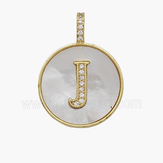 Copper Letter-J Pendant Pave Shell Zirconia Circle 18K Gold Plated