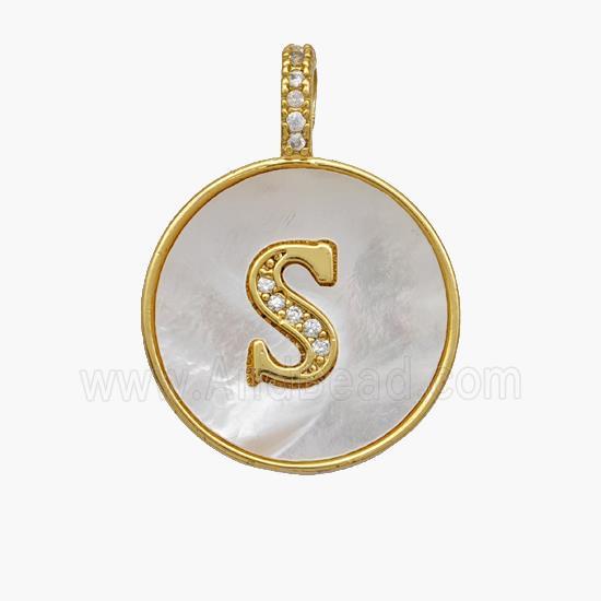 Copper Letter-S Pendant Pave Shell Zirconia Circle 18K Gold Plated