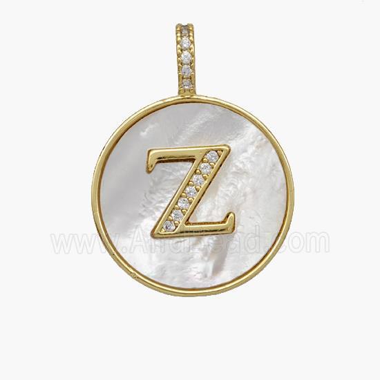 Copper Letter-Z Pendant Pave Shell Zirconia Circle 18K Gold Plated