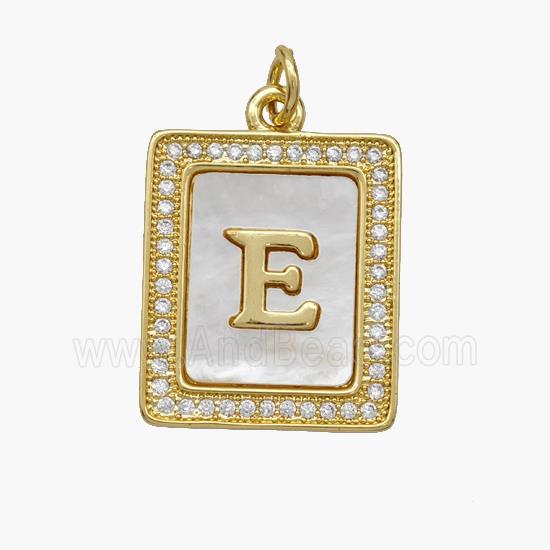 Copper Letter-D Pendant Pave Shell Zirconia Rectangle 18K Gold Plated