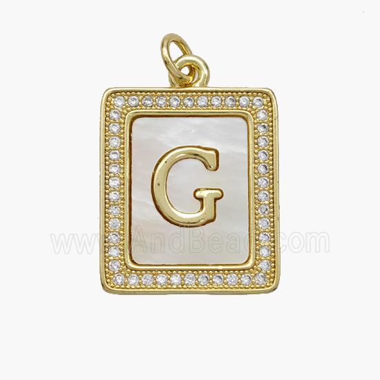 Copper Letter-G Pendant Pave Shell Zirconia Rectangle 18K Gold Plated