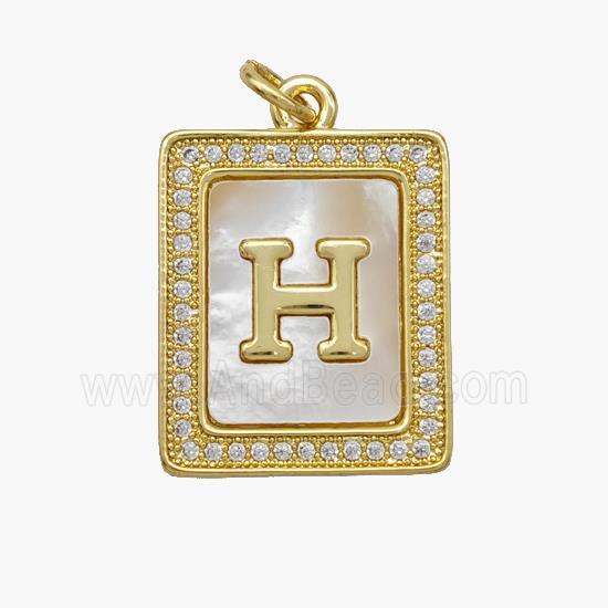 Copper Letter-H Pendant Pave Shell Zirconia Rectangle 18K Gold Plated