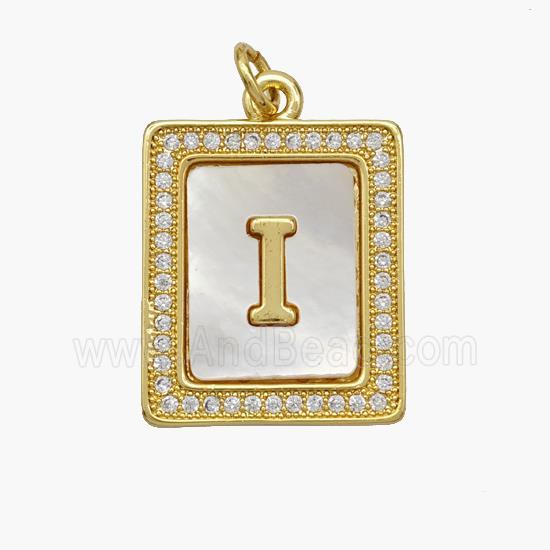Copper Letter-I Pendant Pave Shell Zirconia Rectangle 18K Gold Plated