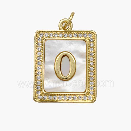 Copper Letter-O Pendant Pave Shell Zirconia Rectangle 18K Gold Plated