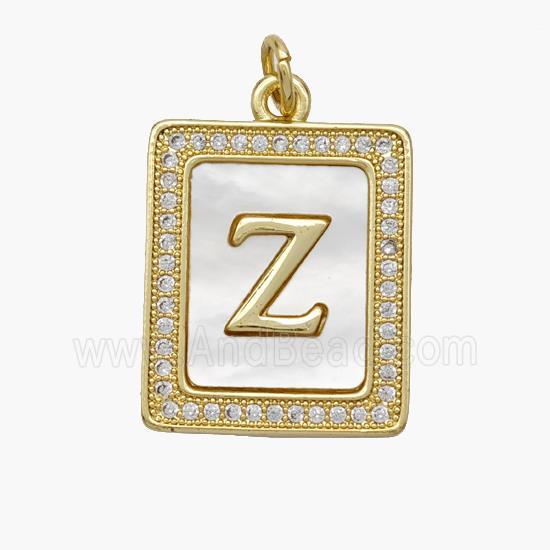 Copper Letter-Z Pendant Pave Shell Zirconia Rectangle 18K Gold Plated