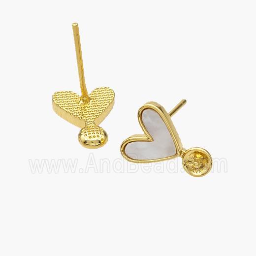 Copper Heart Stud Earrings Pave Shell 18K Gold Plated
