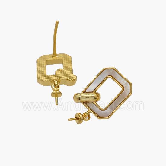 Copper Rectangle Stud Earrings Pave Shell 18K Gold Plated