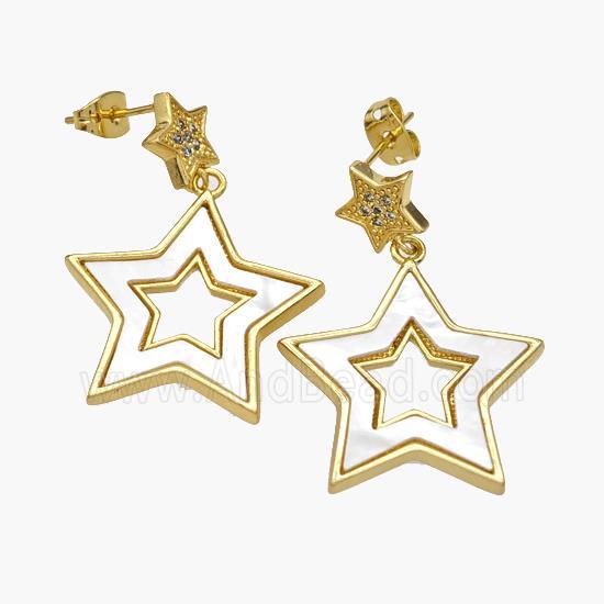 Copper Star Stud Earrings Pave Shell Zirconia 18K Gold Plated