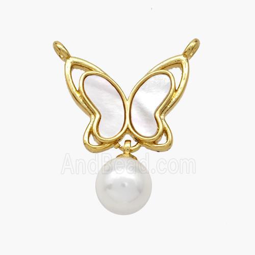 Copper Butterfly Pendant Pave Shell Pearlized Resin 2loops 18K Gold Plated
