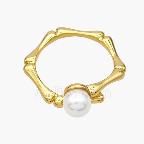 Copper Bamboo Rings Pave Pearlized Resin 18K Gold Plated