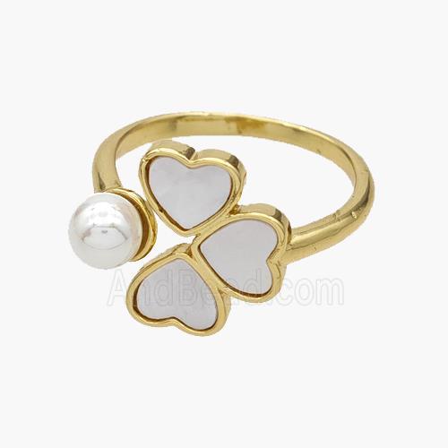 Copper Clover Rings Pave Shell Pearlized Resin 18K Gold Plated