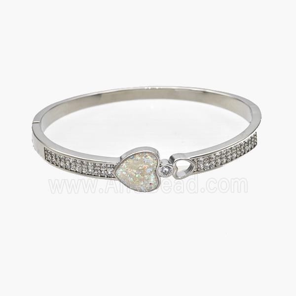 Copper Bangle Pave Fire Opal Zirconia Heart Platinum Plated