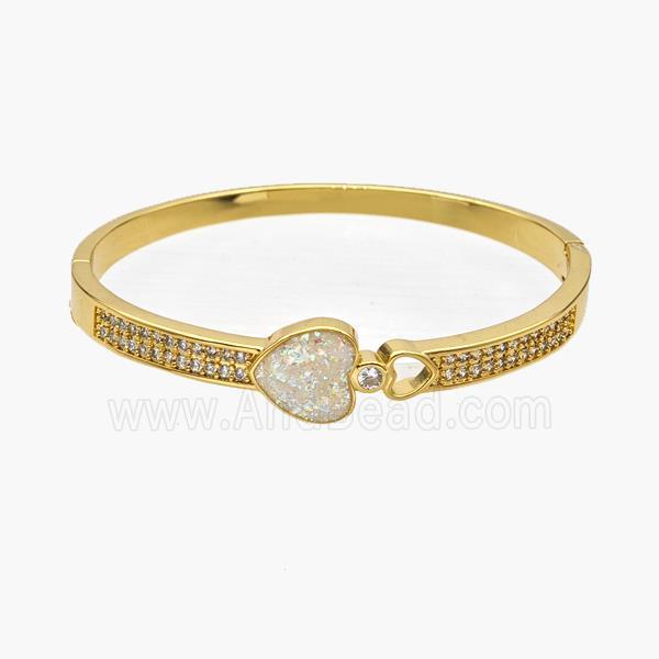 Copper Bangle Pave Fire Opal Zirconia Heart Gold Plated