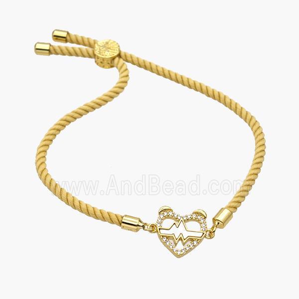 Yellow Nylon Bracelet With Copper Heart Pave Shell Adjustable