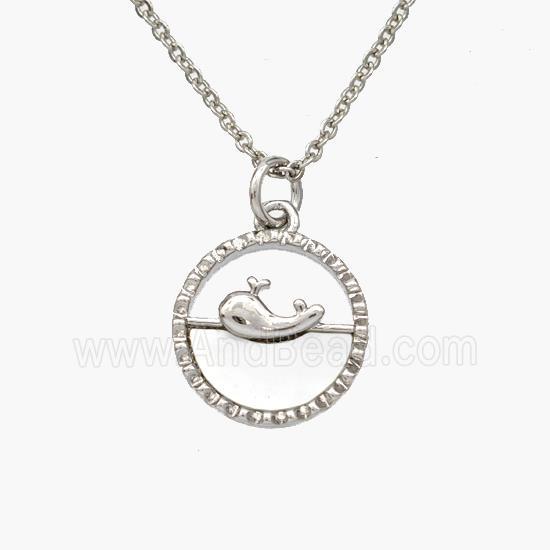 Copper Dolphin Necklace Pave Shell Platinum Plated