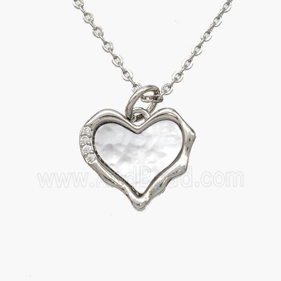 Copper Heart Necklace Pave Shell Platinum Plated