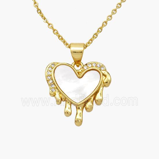 Copper Heart Necklace Pave Shell Gold Plated