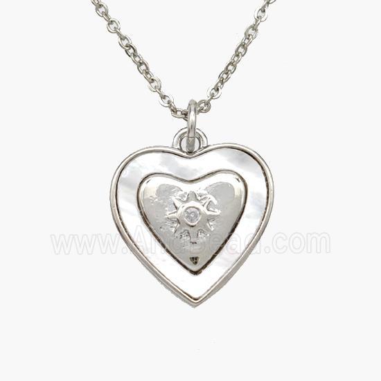 Copper Heart Necklace Pave Shell Platinum Plated