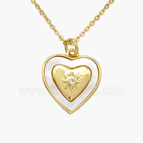 Copper Heart Necklace Pave Shell Gold Plated