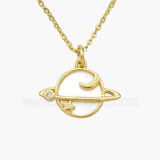 Copper Planet Necklace Pave Shell Gold Plated