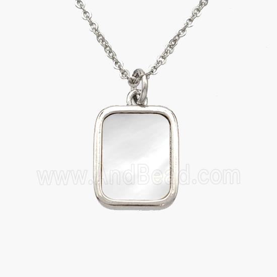 Copper Rectangle Necklace Pave Shell Platinum Plated