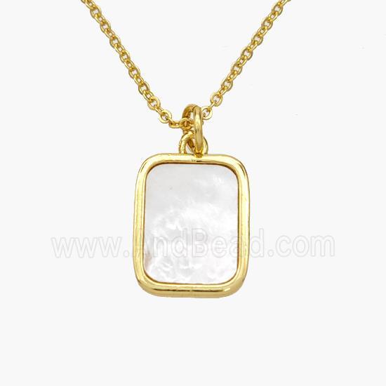 Copper Rectangle Necklace Pave Shell Gold Plated
